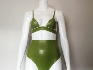 Latex triangle bra and thong, 2 piece set