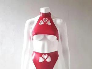 Latex Triple Heart Set with Under boob Halter Top and High-waist Thong