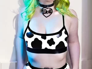 Cow print latex sports bra&bikini Set