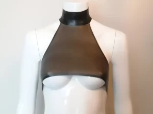 Latex under-boob Halter Neck Top med Popper fastgørelse High Neck