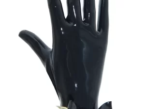 Latex gloves feature a spiked bow