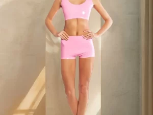 Pink latex top and shorts