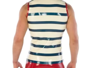 Gestreept latex vest met ritssluiting aan de voorkant