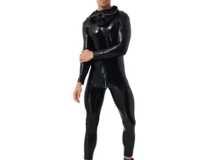 Latex Men's Hoody Tight Catsuit With Zip