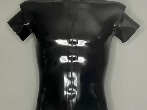 Men's Latex Black Front Zipper Top