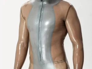 Catsuit argenté élégant avec fermeture éclair sur le devant pour homme