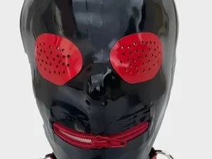 Latex hætte Kontrast øjne og lynlås mund.