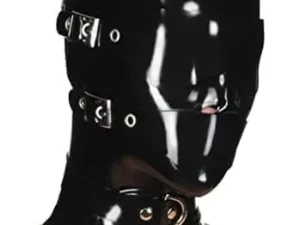 Sexy Black Latex Rubber Gummi Hood Mask Removable Eyes Mouth Patch Neck Collar