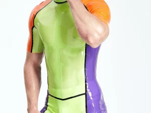 Latex mandlige multicolor skulder-Zip surfsuit