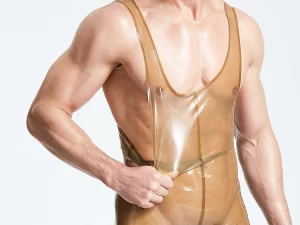 Latex Male Translucent Codpiece Singlet Leggings Suit