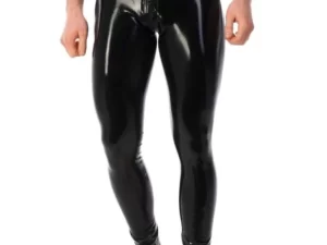 Black Latex Men two way zipper Leggings