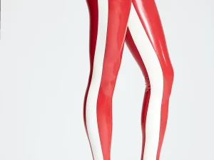Two-Tone Latex Leggings with Bold Side Stripes