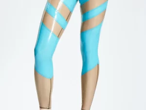 Leggings de látex com recortes geométricos ousados ​​e painéis de malha transparente