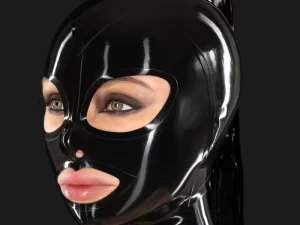 Latex mask with ponytail tube and stripes