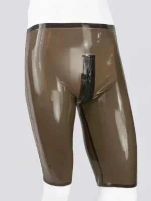 Latex Mens Cycling Shorts With Crotch Zip
