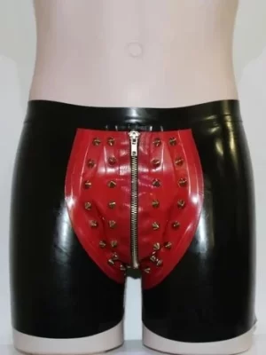 Latex Mens Spiked Shorts with Zipper