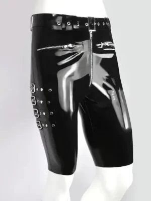 Latex Mens Buckle and Belt Shorts