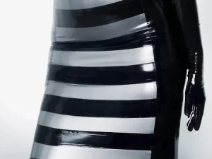 Latex Striped Knee-Length Pencil Skirt