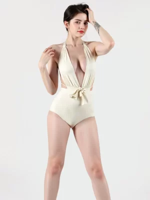 Latex Marylin One-piece High-waisted Swimsuit with Pleated Cups
