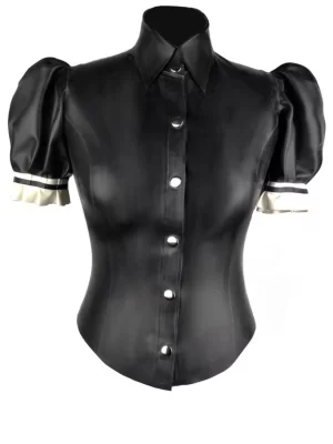Latex puff sleeve blouse