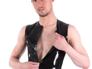 Latex Zipped Sleeveless T-Shirt