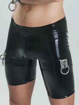 Latex Mens Black Bondage Shorts