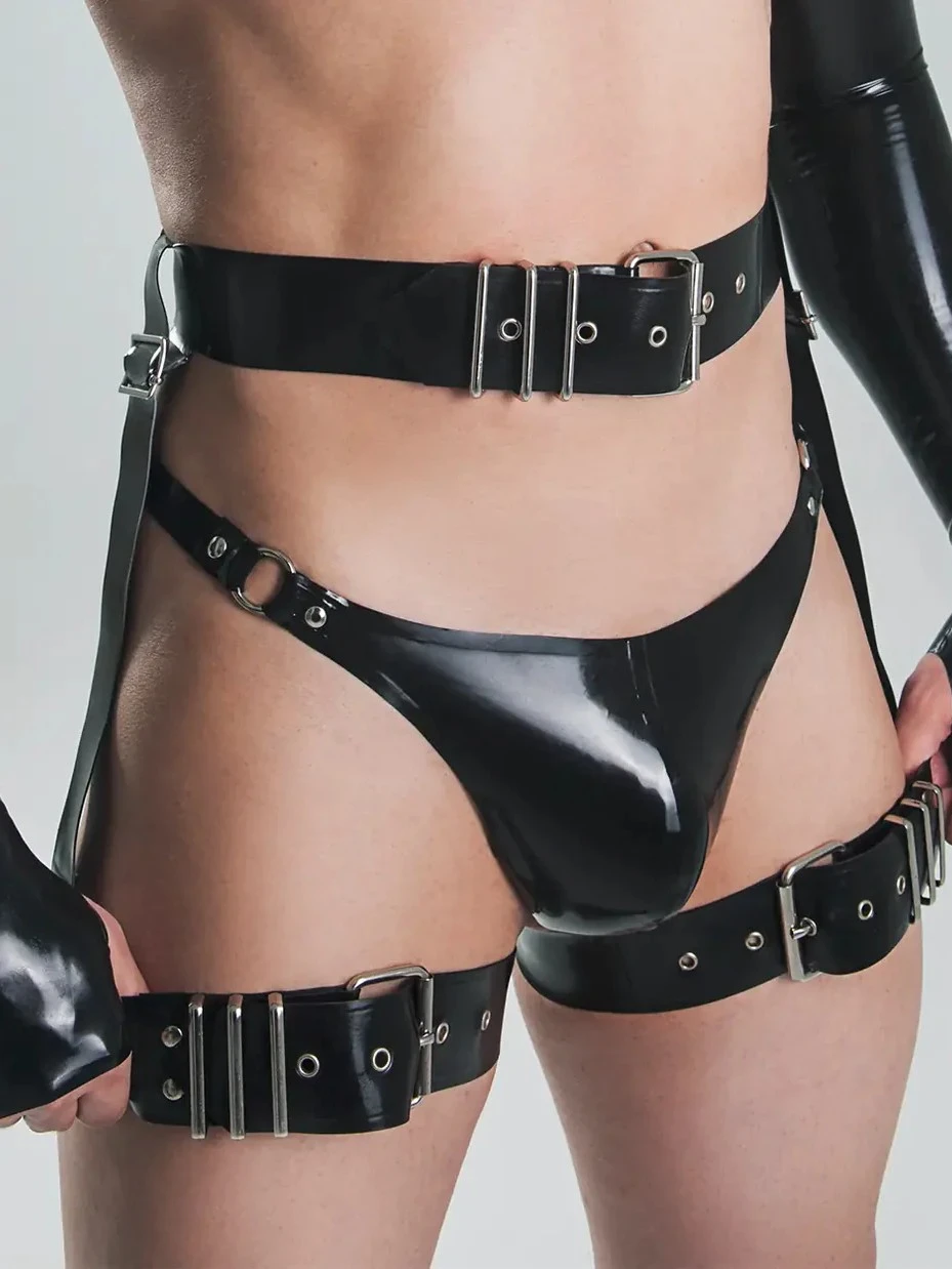 Latex Mens Black Bondage Shorts
