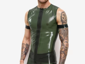 Latex Olive Green T-Shirt with Front Zipper