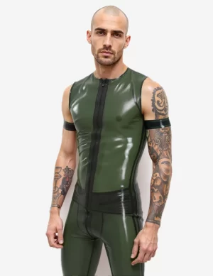 Latex Olive Green T-Shirt with Front Zipper