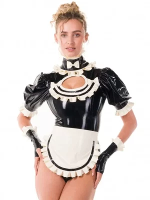 Latex Maid Roleplay Two Piece Rubber Uniform Leotard