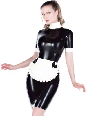 Latex Maid Servitude Rubber Uniform Dress with Apron