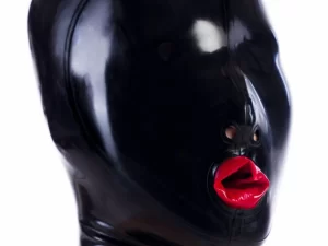 Латексный капюшон с презервативом, без отверстий для глаз.