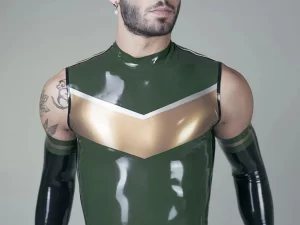 Latex Front-inlaid Sleeveless Top With Shoulder Metal Details