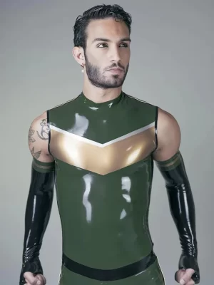 Latex Front-inlaid Sleeveless Top With Shoulder Metal Details