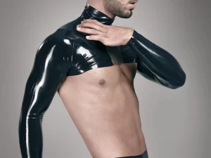 Latex Front-back Central Inlaid High Neck Long-sleeve Shrug