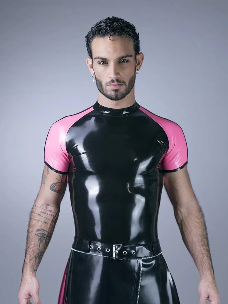 Latex Front-inlaid Sleeveless Crop Top With Side Bands