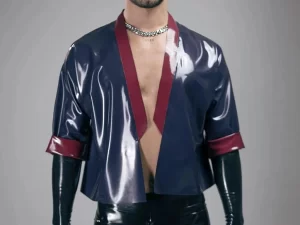 Latex Short Kimono With Roll-up Sleeves