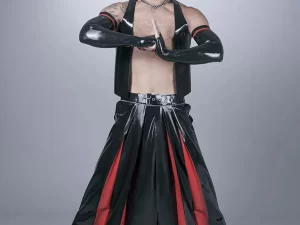 Spódnica lateksowa samurajska w kolorze czarno-czerwonym