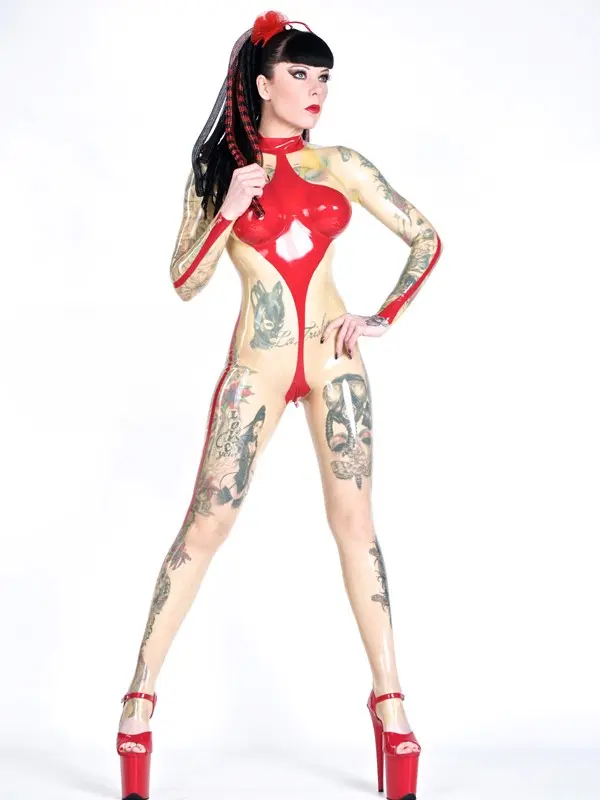 Latex Tri-color Catsuit With Neck Entry Latex Tri-color Catsuit With Neck Entry
