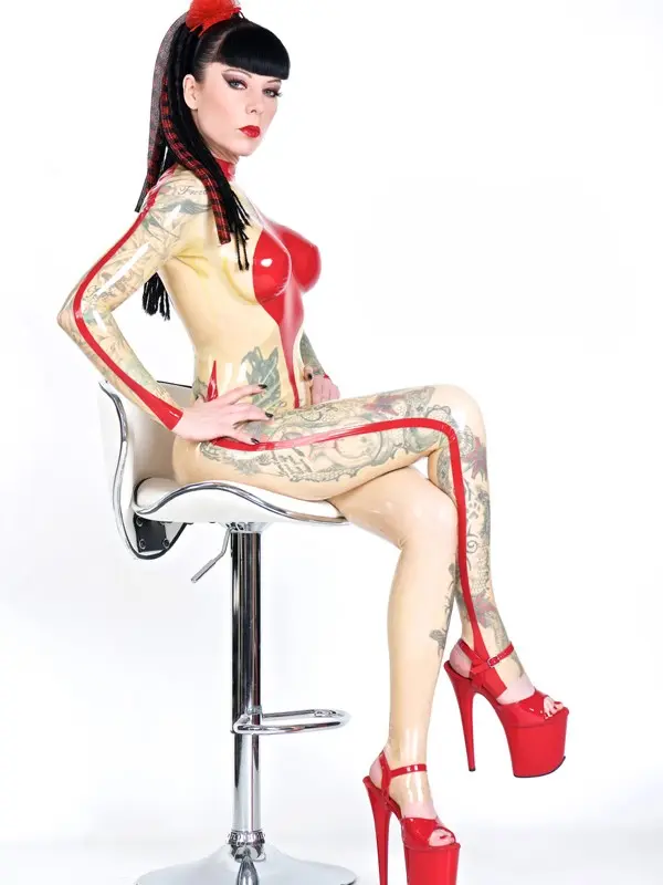 Latex Bi-color Catsuit With Minimal Coverage Design Latex Bi-color Catsuit With Minimal Coverage Design