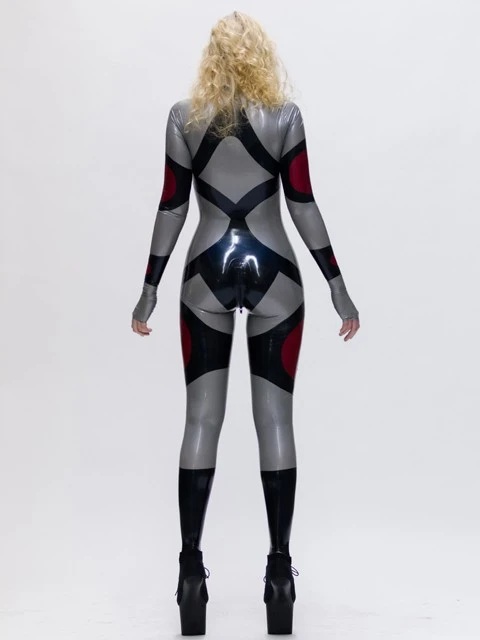 Latex Tri-color Catsuit With Neck Entry Latex Tri-color Catsuit With Neck Entry