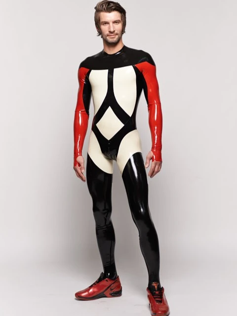 Latex Tron-style Striped Paneled Catsuit