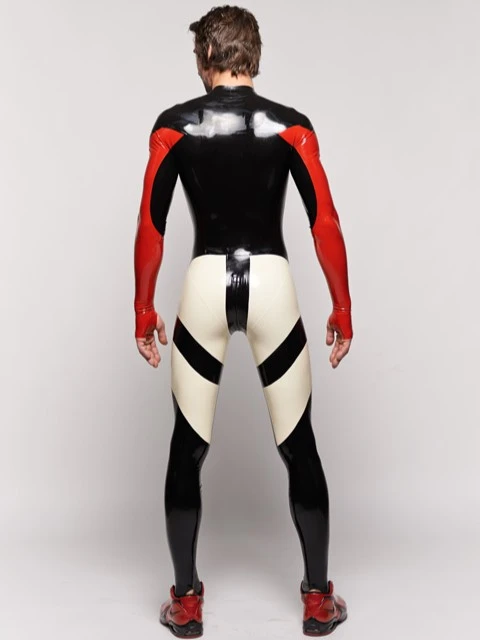 Latex Men's Black, White And Red Catsuit Long Sleeve Full Body Bodysuit Latex Men's Black, White And Red Catsuit Long Sleeve Full Body Bodysuit
