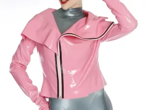 Latex Bright Pink Lapel Cropped Jacket