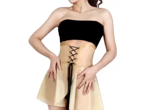 Latex Sheer Front Lace-up High-waisted Flared Mini Skirt