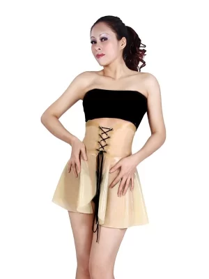 Latex Sheer Front Lace-up High-waisted Flared Mini Skirt