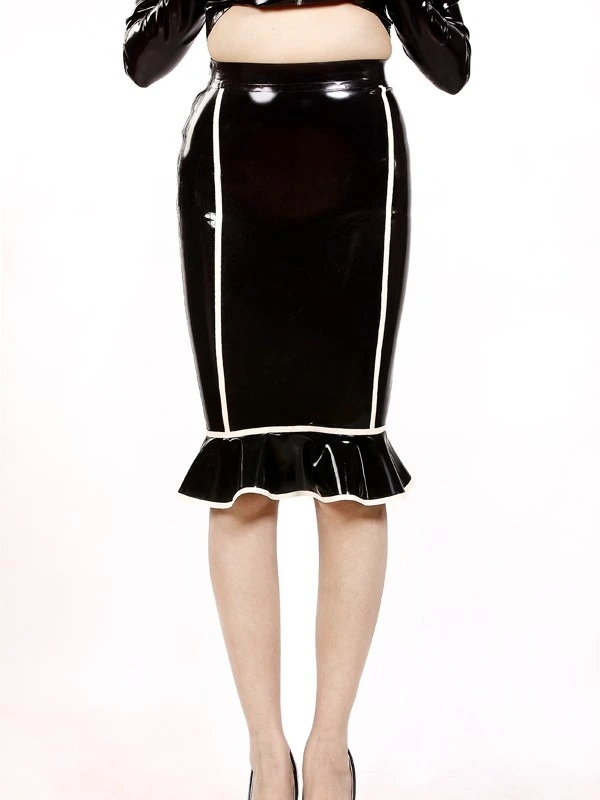 Latex Sheer Front Lace-up High-waisted Flared Mini Skirt Latex Sheer Front Lace-up High-waisted Flared Mini Skirt