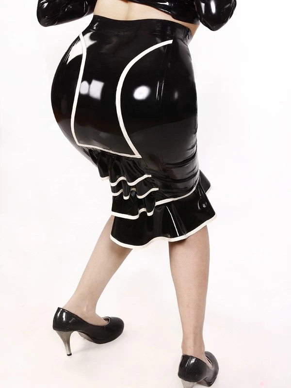 Latex Black & White Contrast Ruffle Mermaid Hem Pencil Skirt Latex Black & White Contrast Ruffle Mermaid Hem Pencil Skirt