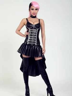 Latex Black High-low Asymmetric Skirt
