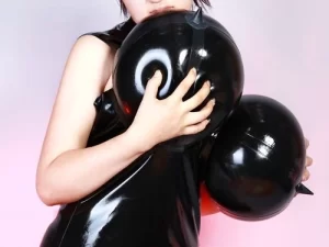 Latex Black Glossy Sleeveless Top With Integrated Spheres